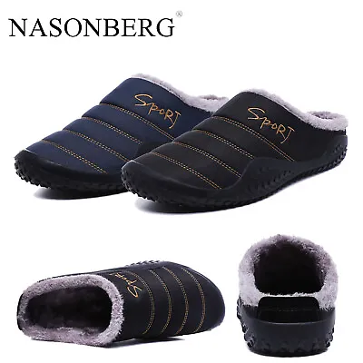 Buy Mens Winter Indoor Outdoor Slippers Warm Fur Slip On Cozy Bedroom House Shoes • 18.99£