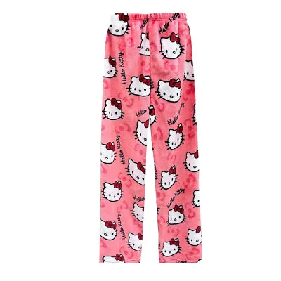 Buy Hello Kitty Pajamas Black Flannel Women Casual Home Pants Unisex Warm Trousers • 8.88£