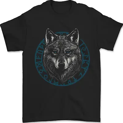 Buy A Wolf In Viking Symbols Text Valhalla Mens T-Shirt 100% Cotton • 9.99£