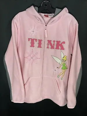 Buy Y2k Disney Tinkerbell Pink Fleece Zip Jacket Hoodie Fairycore Emo Princess Sz L • 16.56£
