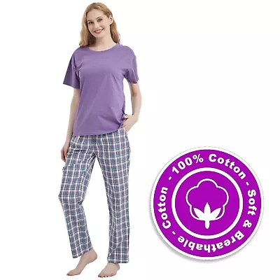 Buy Ladies Pyjamas Set Womens 100% COTTON Suit T Shirt & Pants Loungewear Sleepwear • 14.99£