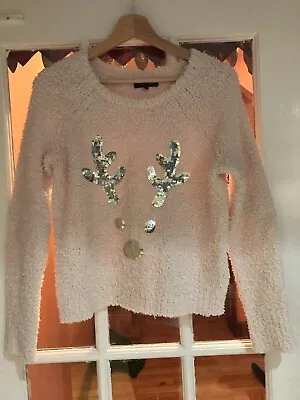 Buy Womens New Look Reindeer Christmas Jumper. Pink With Gold Glitter. Size 12.  • 12.50£