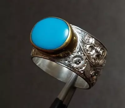 Buy Turquoise Mens Ring Vintage Design Sterling 925 Silver Sizes 5-15 Natural Stone • 281.23£