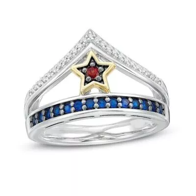 Buy Wonder Women Collection Garnet & Simulated Sapphire Ring 14K White Gold Plated • 89.75£
