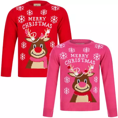 Buy Kids Girls Christmas Jumper Reindeer Merry Xmas Sweater Pullover Novelty • 11.99£