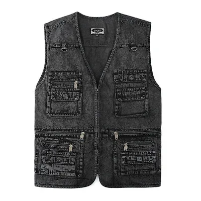 Buy Men's Vest Outerwear Denim Waistcoat Deep Blue Color Sleeveless Jacket  Gilet • 12.34£