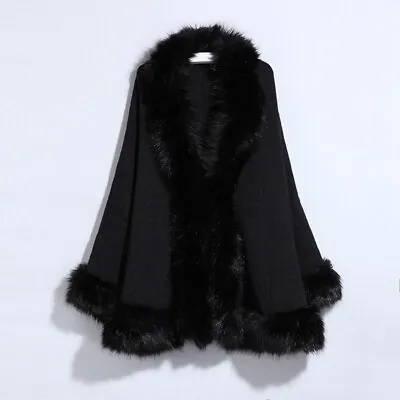Buy Ladies Cloak Coat Tops Outwear Cape Collar Shawl Winter Cardigan Faux Fox Fur • 22.46£