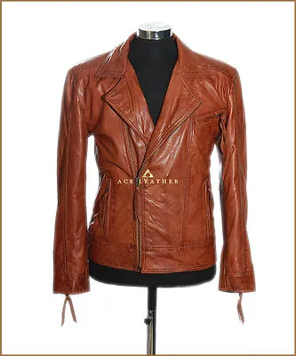 Buy NOTORIOUS Mens Tan Leather Jacket Black Brando Casual Lambskin Leather Jacket • 41.65£