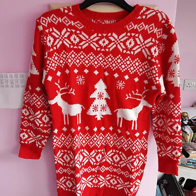 Buy Womens Reindeer Design Christmas Jumper Red Long Sleeve Dress Small New • 11.99£