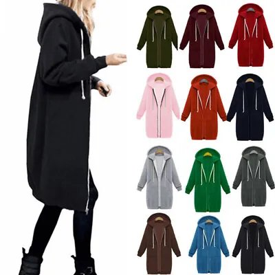 Buy Mid-Length Womens Zip Up Hooded Long Sleeve Jacket Ladies Hoodie Cardigans Coats • 16.99£