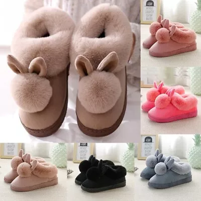 Buy Women Cute Winter Anti-slip Shoes Warm Plush Slipper Rabbit Ears House Indoor UK • 8.72£