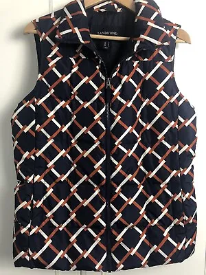 Buy Lands End Down Feather Gilet Size M  12-14 New Blue Checked Waistcoat • 24.99£
