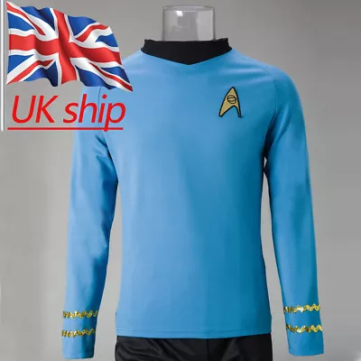 Buy For TOS Spock Blue Shirt Uniform The Original Series Cosplay Starfleet Costumes • 29£