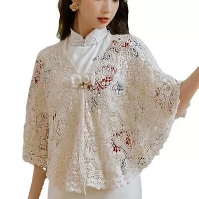 Buy Women Floral Lace Hollow Out Poncho Cape Jacket Wrap Shawl Cloak Elegant • 20.09£