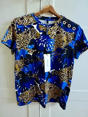 Buy BNWT Karen Millen Blue Leopard T-shirt Size 10 • 8.99£