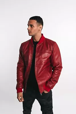 Buy Mens Leather Bomber Jacket Real Leather Fashion Jacket Muscle Fit • 29.99£
