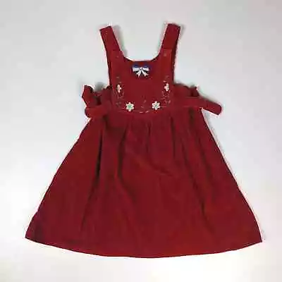 Buy Vtg Happy Kids Dress Girls Sz 6 Red Corduroy Jumper Embroidered Christmas Pinny • 19.69£