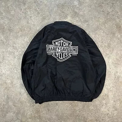 Buy Harley Davidson Jacket Mens Medium Black Biker Bomber Snap Spellout USA • 49.99£