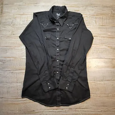 Buy Rock 47 By Wrangler Women's Large Black Long Sleeve Studded Shirt Metal Snap • 19.24£