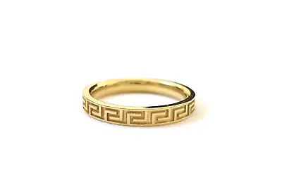 Buy Greek Key Ring In Solid Gold 9k,14k,18k, Gold Meander Band 3MM All Sizes Unisex • 200.07£