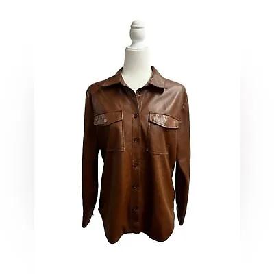 Buy Anine Bing Hutton Faux Vegan Leather Shirt Jacket Shacket Brown Small S • 115.82£