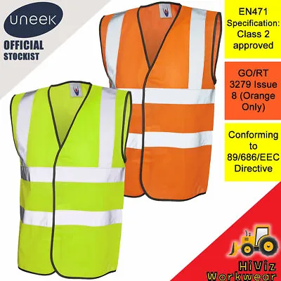 Buy Uneek Unisex Sleeveless Safety Waistcoat Hi-Viz Vest Hi-Vis Workwear Top  • 2.99£
