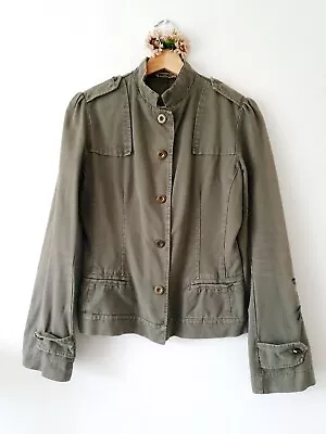 Buy Vintage Khaki Denim Military Style Fitted Jacket Size S 8 - 10 • 12£
