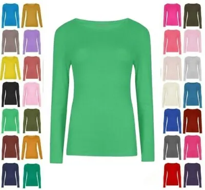 Buy Ladies Plain Tshirt Womans Long Sleeve Scoop Neck T Shirt Top Plus Size Uk 8-26 • 5.99£
