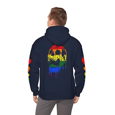 Buy Dripping Skull Lgbt  Hearts Designer Hoodie Pride Rainbow Unisex Sweat Hood Top • 22.99£