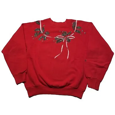 Buy Vintage 80s Christmas Sweatshirt Womens Small Red Pullover Reef Art Hipster Cute • 24.32£