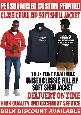 Buy Personalised Custom Printed Full Zip Soft Shell Jacket Your Text Logo Workwear • 20.99£