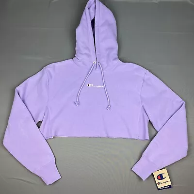 Buy Champion Womens Hoodie S Purple Cropped Reverse Weave Drawstring Sweatshirt Logo • 12.53£