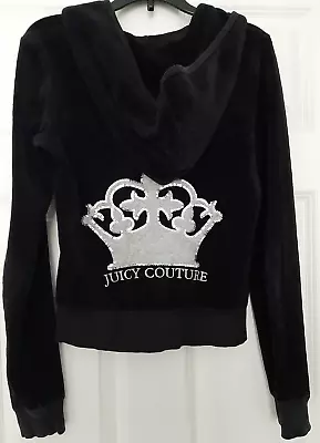 Buy Juicy Couture Velour Zip Hoodie Black Silver Sequin Crown Size Small 2000s • 15.75£