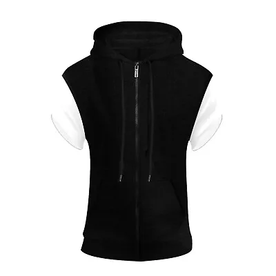 Buy Men's Sleeveless Sweatshirt Hoodie Casual Zip-Up Sweatshirt Drawstring Top S-4XL • 14.99£