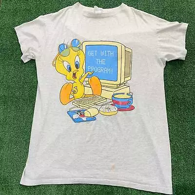 Buy Vintage T Shirt Mens XXL OSFA Grey Graphic Print 90s Looney Tunes • 18£