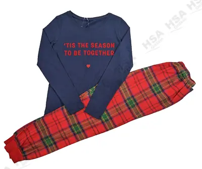 Buy Girls Ladies Christmas Cute Pyjamas Long Sleeve Navy Top Red Check Bottoms UK4-6 • 10.99£
