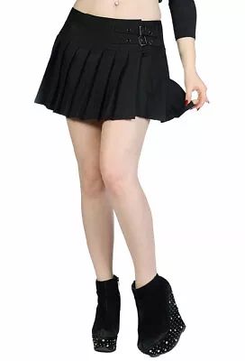Buy Black Gothic Punk Emo Rockabilly Mini Pleated Wrap Over Skirt BANNED Apparel • 24.99£