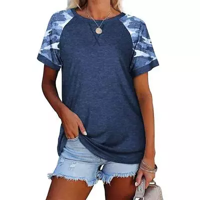 Buy Womens Camo T-Shirt Tops Ladies Summer Short Sleeve Casual Loose Blouse Size 16 • 10.19£