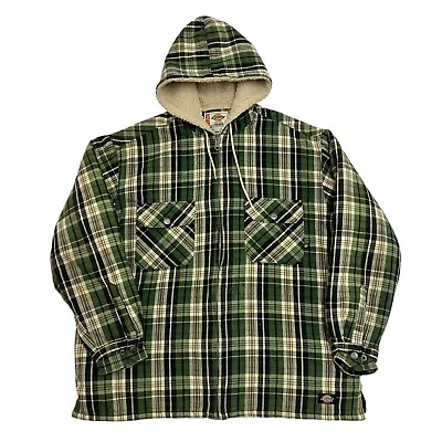 Buy Dickies Shirt Jacket Sherpa Lined Plaid Green Mens XL Cotton Hooded Full Zip • 39.99£