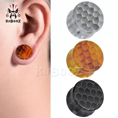 Buy Honeycomb Ear Piercing Earring-Acrylic Transparent Plugs Stretchers Jewelry 2PCS • 27.20£