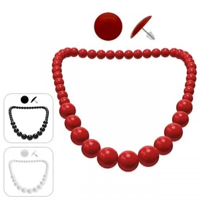 Buy Set Bead Chain Round Earrings Red Black White Rockabilly Rockabella 50er 60er • 15.92£