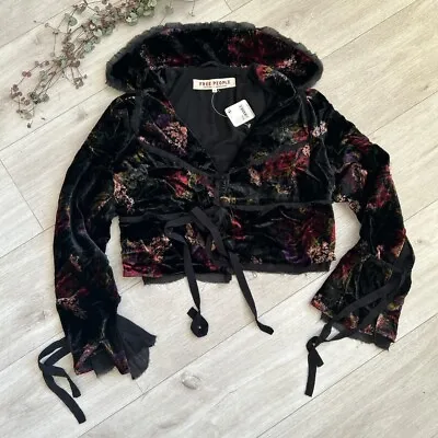 Buy Free People Velvet Black Floral Print Jacket XS • 65£