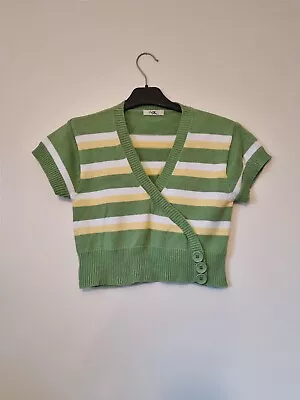 Buy Vintage MK Cropped Green White And Yellow Wrap T Shirt Jumper - Size 14 • 12.99£