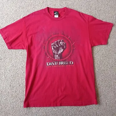 Buy Disturbed T Shirt   Ten Thousand Fists   Red 2005 Rare Giant Merch Size Large • 70£