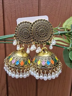 Buy Multicolor Golden Look Heavy Jhumka Indian Jewelry Earings Bollywood Look NEW  • 6.99£
