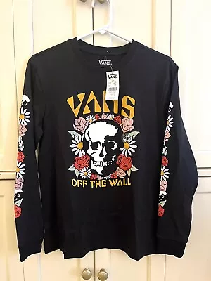 Buy Vans T-Shirt Women’s XS Long Sleeve Skull Flowers Off The Wall 100% Cotton • 23.67£