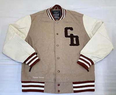 Buy Criminal Damage Varsity Letterman Jacket Beige Brown Size Large Wool Leather PU • 24.99£