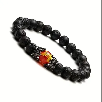 Buy Volcano Stone Beaded Bracelet With Crown Clearance Jewelry For Men Women  • 3.49£