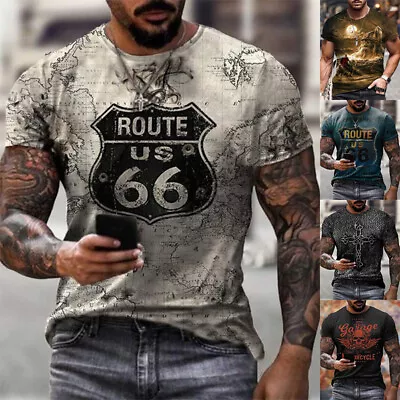 Buy Plus Size Men's 3D Short Sleeve T-Shirt Summer Round Neck Casual Slim Fit Tops • 9.99£