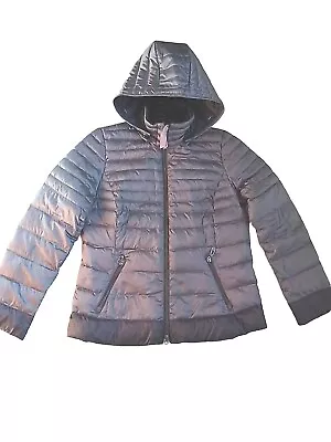 Buy Barbara Lebek Ultra Light Down Womens Sz 14 Blue Quilted Puffer Jacket Hooded • 20£